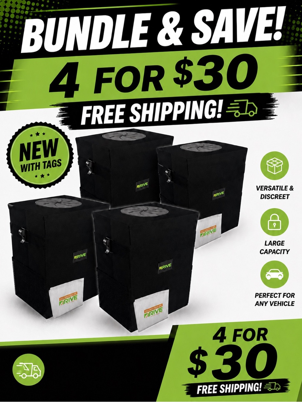 Car Truck Boat Trash‎ Can Bin 4/$30 with 20 trash bags Small Spaces NEW Camping